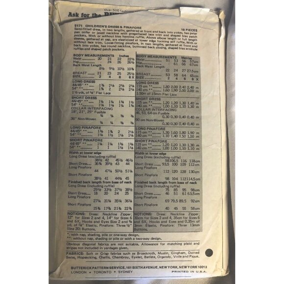 Butterick Sewing Patterns 3119 & 5171 Girls Dresses Size 3 & 6 Vintage - Picture 3 of 7